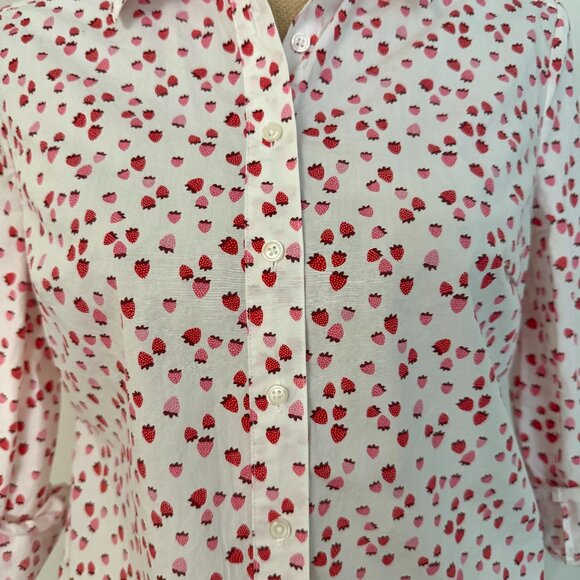 Boden Classic Button-Up Shirt with Unique Strawberry Print | Petite - Picture 5 of 7